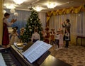 Moscow, Russia - December 23,2015: Unfocused blur photo Christmas party in kindergarten on December 23,2015 in Moscow, Russia