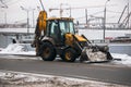 MOSCOW, RUSSIA,DECEMBER,27.2018: Widespread model of the universal backhoe loader of JCB Company Great Britain.