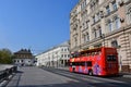 Moscow, Russia, September, 01, 2018. Double-Decker tour bus City Sihgtseeng going down the street Varvarka in sunny day, Moscow Royalty Free Stock Photo