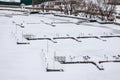 Moscow, Russia - February 5, 2019: Boat piers on the frozen river Royalty Free Stock Photo