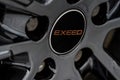 MOSCOW, RUSSIA - FEBRUARY 23, 2021 CHERYEXEED TXL SUV car front side view. Wheel close up view with exeed logo. Royalty Free Stock Photo