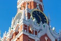 Moscow, Russia - February 01, 2018: Chimes clock of the Spasskaya tower of Moscow Kremlin closeup. Moscow Kremlin in winter Royalty Free Stock Photo