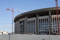 Moscow, Russia - February 8, 2020: Demolition of the building of the Olympic sports complex. The missing part of the wall is