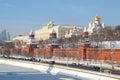 The embankment of the Moscow river, a view of the towers and churches on the territory of the Moscow Kremlin as a visiting card of