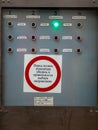 Moscow, Russia - February 8, 2020: Escalator control panel in hall of Moscow metro. Status indicators of operational running