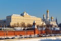 Moscow, Russia - February 01, 2018: Grand Kremlin Palace in Moscow Kremlin at sunny winter day. Views from the Bol`shoy Kamennyy