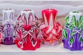 Moscow, Russia - February 14, 2019: Handmade carved colored candles for interior decoration