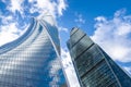 High-rise mirror towers of modern office buildings business center of Moscow City, Royalty Free Stock Photo