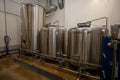 MOSCOW, RUSSIA. 07 February 2018: Huge Tanks of white metal, which brewed beer