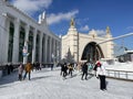 Moscow, Russia, February, 20, 2024. Ice rink at VDNKH in sunny weather in February 2024.
