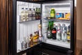 Mini bar with soft drinks, vodka, wine and beer