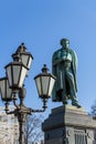 Moscow, Russia, February 2020: monument to the great Russian poet Alexander Pushkin on Pushkin square