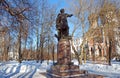 A monument to Peter the Great First on the Silver island to Izmailovo. Winter city landscape.