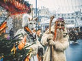 MOSCOW, RUSSIA- FEBRUARY 2017: The mummers walk the streets and entertain the people. Disguised in the wood goblin and