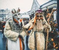 MOSCOW, RUSSIA- FEBRUARY 2017: The mummers walk the streets and entertain the people. Disguised in the wood goblin and