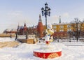 MOSCOW, RUSSIA-FEBRUARY 1, 2018: The official mascot of the FIFA World Cup 2018 wolf Zabivaka at the Manege Square in Moscow.