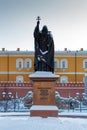 Moscow, Russia - February 01, 2018: Patriarch Hermogenes Monument in Alexandrovsky garden of Moscow Kremlin. Moscow in winter Royalty Free Stock Photo