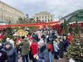 Moscow, Russia, February, 11, 2024. People walking along Tverskaya Square in Moscow during the Chinese New Year Royalty Free Stock Photo