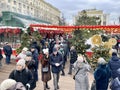 Moscow, Russia, February, 11, 2024. People walking along Tverskaya Square in Moscow during the Chinese New Year Royalty Free Stock Photo