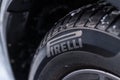 MOSCOW, RUSSIA - FEBRUARY 05, 2022 Pirelli Tires wheel close up view.