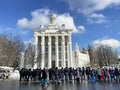 Moscow, Russia, February, 20, 2024. Police officers stand in front of pavilion No. 68 \