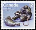 Postage stamp printed in Canada shows Seal hunter soapstone sculpture, Native Amerindians of Canada 1977 serie, circa 1977 Royalty Free Stock Photo