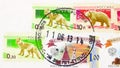 Postage stamp printed in Russia with stamp of Komsomolsky town Post office shows Astrakhan Kremlin, Brown bear, Red fox, serie,