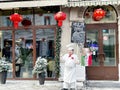 Moscow, Russia, February, 11, 2024. Red Chinese lanterns above the entrance to the Gusto pizzeria