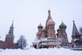 Moscow,Russia, 20 february 2021. Red square,view of St. Basil's Cathedral in winter. Snow-covered city. Royalty Free Stock Photo