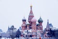 Moscow,Russia, 20 february 2021. Red square,view of St. Basil's Cathedral in winter. Snow-covered city. Royalty Free Stock Photo