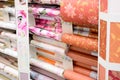 MOSCOW, RUSSIA - FEBRUARY 15, 201: roll of wallpaper in Leroy Merlin Store. Leroy Merlin is a French home-improvement and