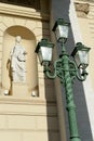 Sculpture of the muse of poetry Erato on the facade of the Bolshoi Theater. Moscow Royalty Free Stock Photo