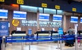 Moscow, Russia, February, 4, 2023: Sheremetyevo Airport check-in counters in Terminal C