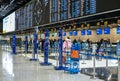 Moscow, Russia, February, 4, 2023: Sheremetyevo Airport check-in counters in Terminal C