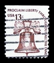 Liberty Bell, Americana Issue serie, circa 1975 Royalty Free Stock Photo