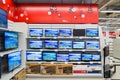 Moscow, Russia - February 02. 2016. TV in Eldorado is large chain stores selling electronics Royalty Free Stock Photo