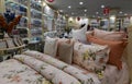 Moscow, Russia - January 18. 2019. Bed with pillows in interior of the Turkish Arya Home store