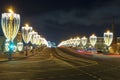 Bolshoi Moskvoretsky Bridge in New Year\'s illumination on a January night, Moscow