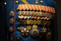 Moscow, Russia - January 23, 2019: Central Armed Forces Museum. Different awards, orders and medals on the russian army