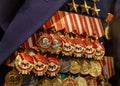 Moscow, Russia - January 23, 2019: Central Armed Forces Museum. Different awards, orders and medals on the russian army