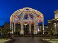 Moscow, Russia - January 10. 2018. Christmas light arbor near the Bolshoi Theater. Royalty Free Stock Photo