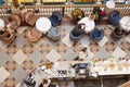 Moscow, Russia - January 04, 2017: City coffee shop with visitors, aerial view. A cozy cafe with round tables, a bar counter with