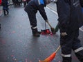 MOSCOW, RUSSIA, JANUARY 5, 2020. City services remove confetti from the streets during Christmas festival in Moscow.