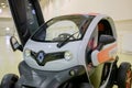 Small white electric two seater Renault Twizy at electric urban car exhibition
