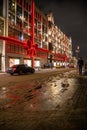 Moscow, Russia - January 7, 2022: The facade of the shopping center TSUM decorated for Christmas and New Year