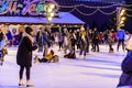 GUM-skating rink on the Red Square during the Christmas and New Year holidays. Photographing lying on the ice Royalty Free Stock Photo