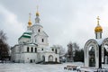 The Cathedral Church of the Seven Ecumenical Councils with the Church of Daniel the Stylite on a winter day Royalty Free Stock Photo