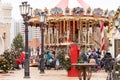 Moscow, Russia - January 17, 2020. Journey to Christmas. Moscow Seasons winter festival. merry-go-roun Royalty Free Stock Photo
