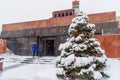 Lenin`s Mausoleum on the Red Square in winter in Moscow,Russia