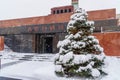 Lenin`s Mausoleum on the Red Square in winter in Moscow,Russia